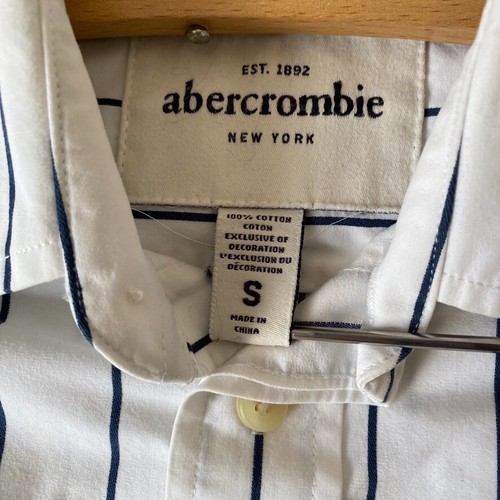 Abercrombe & Fitch Button Down Shirt Boy's Small Collar Muscle White and Blue - Picture 13 of 14