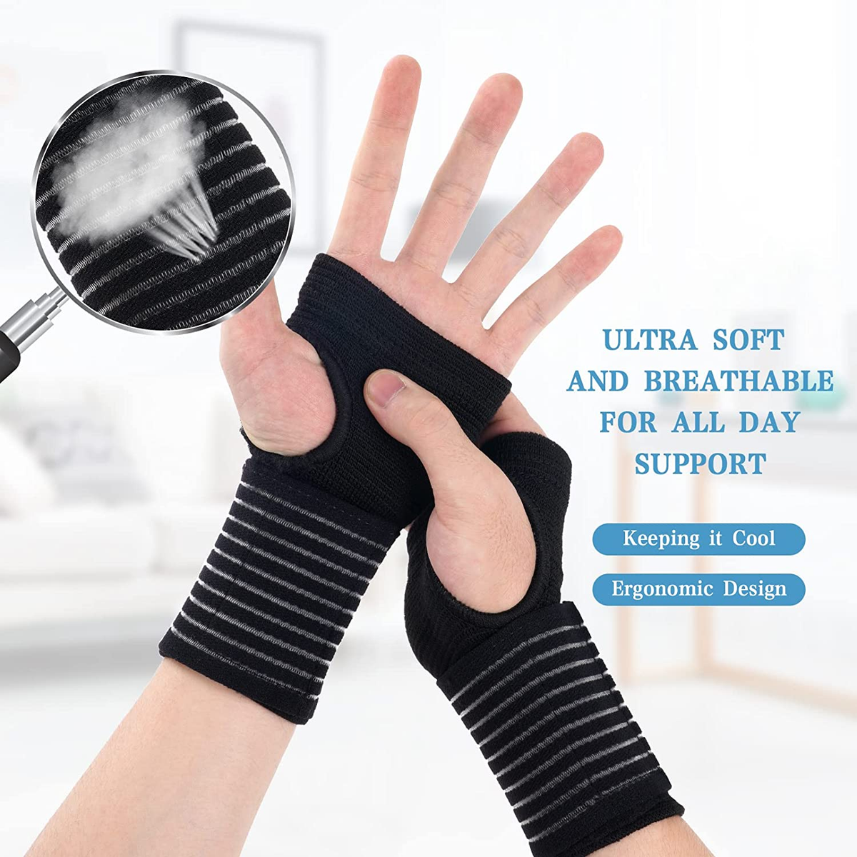 4 Fascia Da Polso Elastiche | Supporto Regolabile Ambidestro Per Tunnel Carpale, Polsiera Traspirante Per Sport (Tennis, Golf), Colore Nero