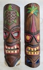 2 TIKI MASKS 20" WOOD  HAWAIIAN ISLAND HOME WALL DECOR TRIBAL AFRICAN POLYNESIAN