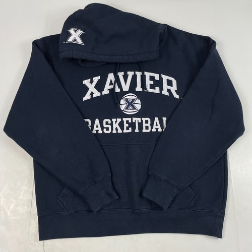 Xavier Musketeers Basketball Sweatshirt Mens Large Blue Champion Hooded Gym NCAA