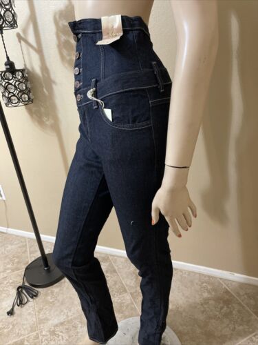 Women’s Dark Blue Denim Cotton Casual High Waist Zipper Button Size S(5) Pants - Picture 6 of 10