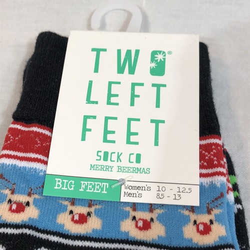 Holiday Christmas Socks Merry Beermas Two Left Feet Sock Co. Big Feet Men 8.5-13 - Imagen 2 de 5
