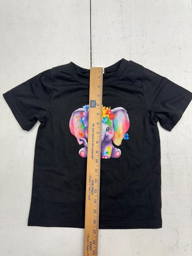 Shein Black Multicolor Elephant Short Sleeve T Shirt Girls Size 6Y - Picture 5 of 6