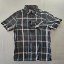 Northpoint Shirt Men XL Black Teal Gray Plaid Short Sleeve Button Up Y2K Revival