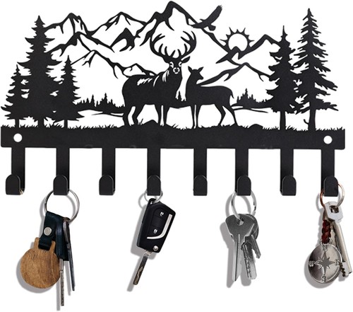 Deer Metal Key Holder for Wall, 14.5" X 8.9", Hooks Medium, Black  - Bild 1 von 7