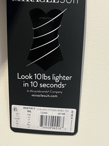 $198 Miraclesuit Chevron Python Siren One Piece Swimsuit, Silver, 10 - Picture 2 of 6