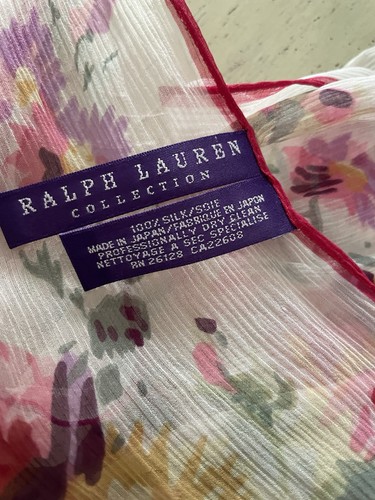 RALPH LAUREN COLLECTION Made in Japan Vintage Silk Floral Scarf Hand Tied Fringe - Picture 7 of 8