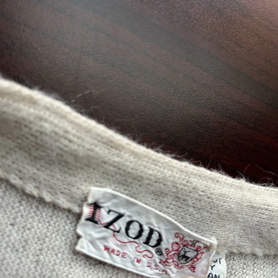 Cárdigan Suéter De Colección Izod Lacoste Para Hombre Mediano Crema Orlon Acrílico Hecho en EE. UU. Foto 2 de 4