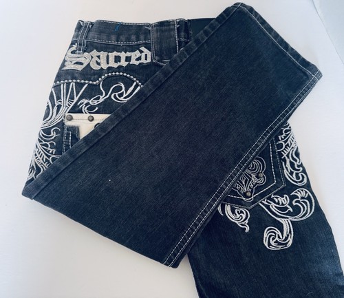 Sacred Crown Girls Jeans Size 7 Embroidered Leather Flaps Back Pockets - Picture 10 of 16