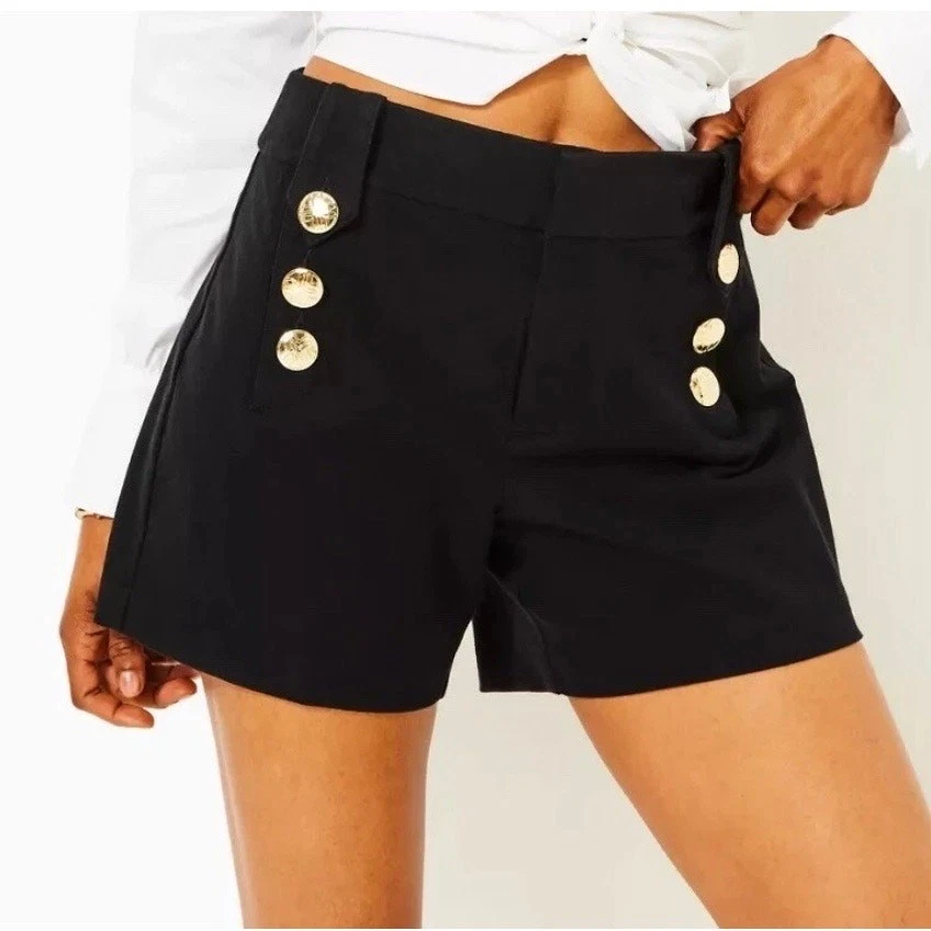 Новые без ценников шорты Lilly Pulitzer 5 дюймов Parrish с высокой талией на золотых пуговицах черные размер 10 148 долл. США - Изображение 2 из 4