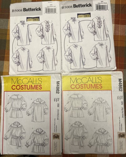 McCALLS #M4862, BUTTERICK #B5008 RENAISSANCE POET SHIRT PATTERNS SM-LG/XL-XXXL - Picture 1 of 7
