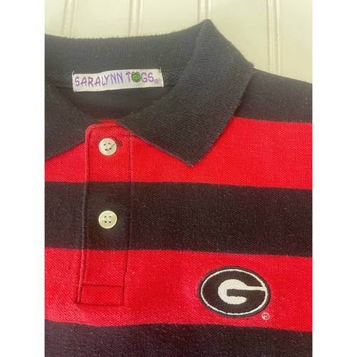 Sara Lynn Togs University of Georgia Black Red Striped Polo Shirt Size Boy's 6/8 - 第 2/7 張圖片