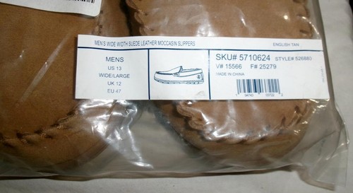 NUOVE ciabatte mocassino Lands' End da uomo in pelle larga larghezza taglia 13W marrone inglese $80 - Foto 6 di 6