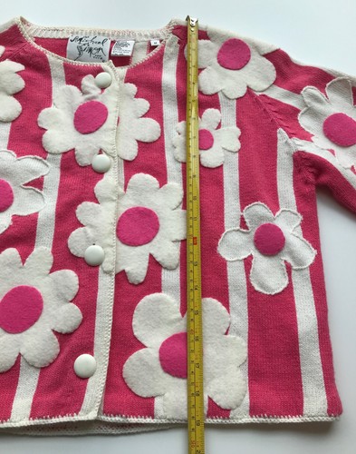 Rare Vintage 90’s Michael Simon Floral Pop Cardigan Bubblegum Pink Sweater Sz M - Picture 10 of 15