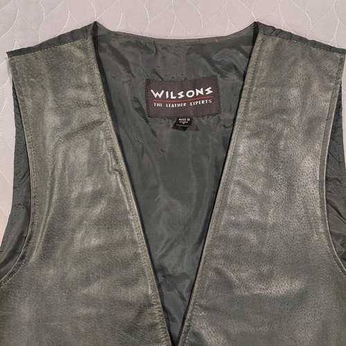 Wilsons The Leather Experts GRÜN Weste Herren SMALL 4 Messing Druckknopfleiste Vintage - Bild 6 von 20