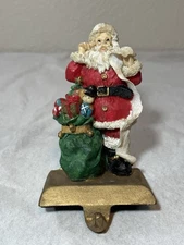 Vintage Cast Iron Santa Claus Stocking Holder Christmas Ornament Figurine