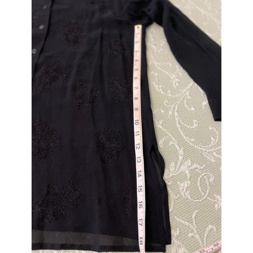 Camisa Valerie Stevens Botones Mujer Pequeña Pura Seda Cuentas Transparente Floral Negra - Imagen 9 de 16