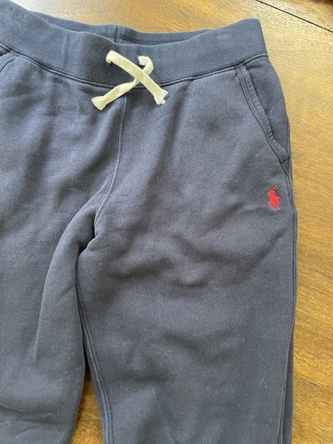 Polo Ralph Lauren 10/12 M Kids Navy Blue Fleece Knit Sweatpants Joggers Red Pony - Picture 3 of 11