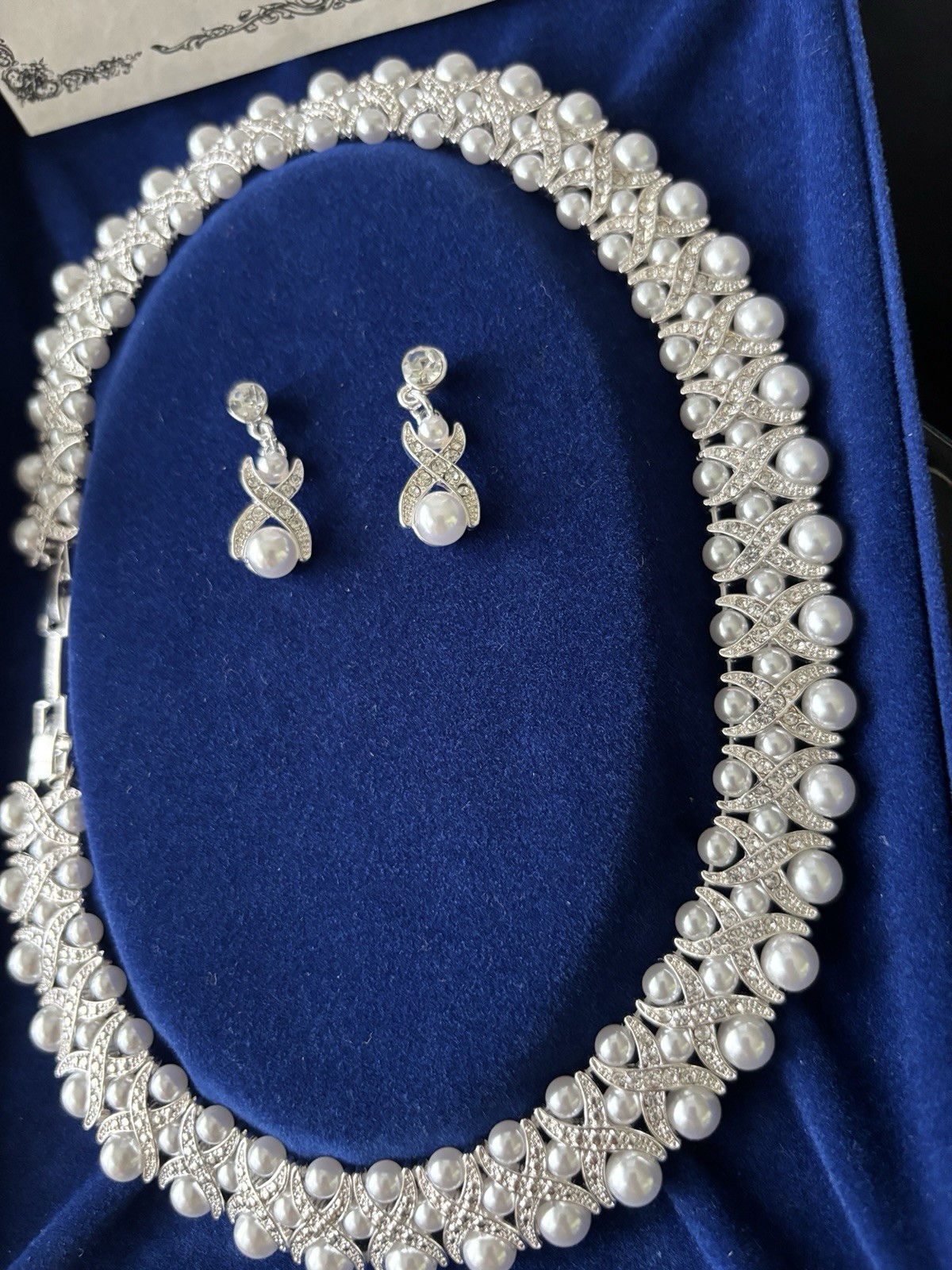 CAMROSE & KROSS JACQUELINE JBK PEARL CRYSTAL NECKLACE BRACELET EARRING SET,COA