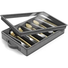 Flatware & utensil storage - gray fabric chest box for storage and org
