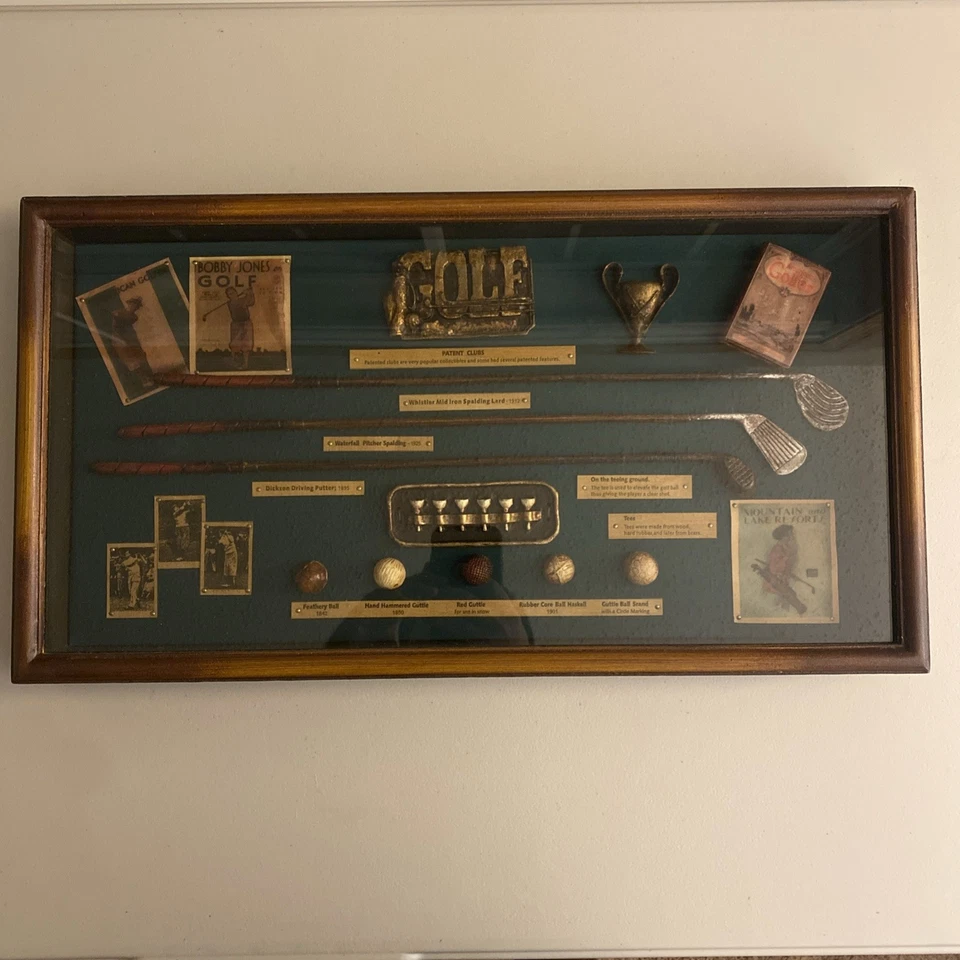 Vitrina de sombra de historia de golf con marco de madera collage de pared Bobby Jones Foto 2 de 3