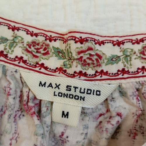 Max Studio London Floral Peasant Blouse Size M Cotton Blend Bohemia Preppy - Picture 2 of 9