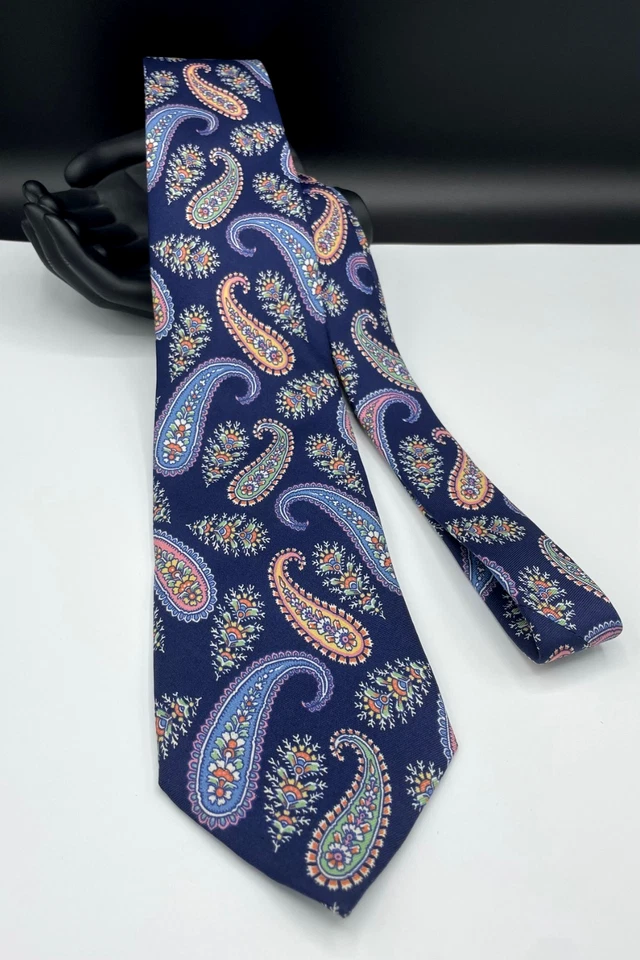 POLO от Ralph Lauren мужской 100% шелк галстук ~ темно-синий ~ пейсли ~ ручной работы в Италии! - Изображение 2 из 4