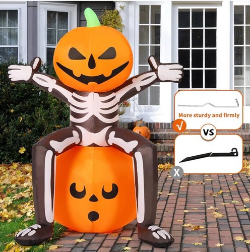 Halloween Gonfiabile 5FT Teschio Scheletro Testa di Zucca con LED Incorporati Soffio... - Foto 7 di 8