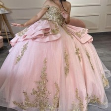 Pink Princess Quinceanera Dresses Ruffles Off Shoulder Birthday Party Ball Gowns