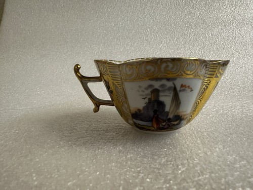 Taza de cuatro hojas náuticas de porcelana pintada a mano antigua Meissen - Imagen 13 de 23