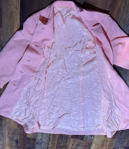 Vintage 70er Jahre Damen Struktur Polyester Jacke Mantel - M/L Barbie Rosa - Bild 10 von 15