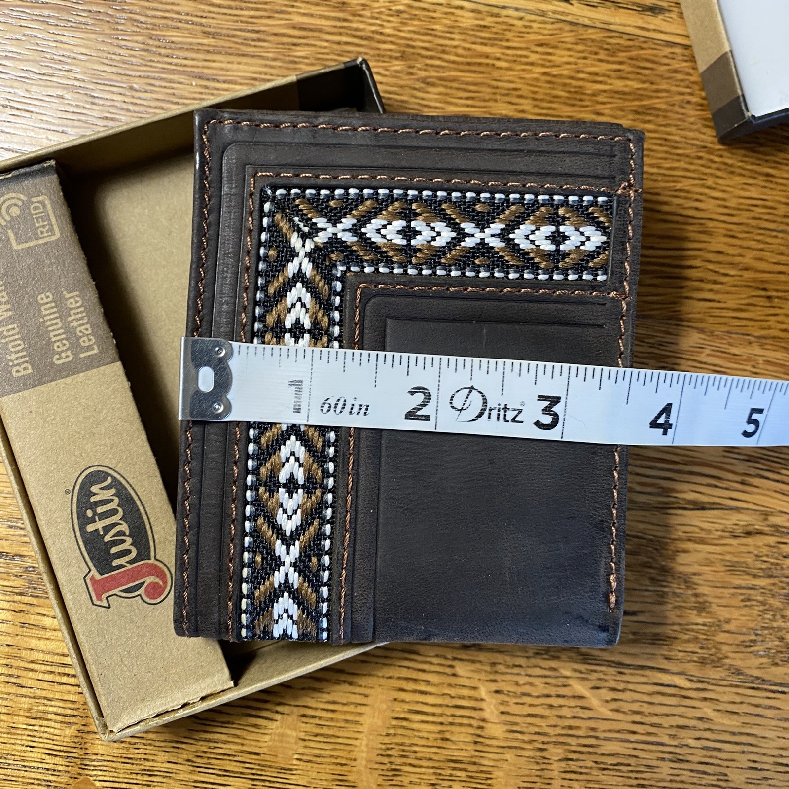 Justin Mens Genuine Leather Bifold Wallet Brown RFID New