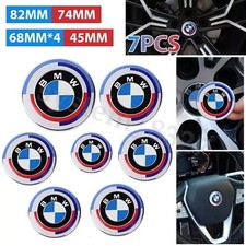 7Pcs B-M-W 50th Anniversary 82mm 74mm 68mm 45mm Wheel Emblem Rim HubCaps Badges
