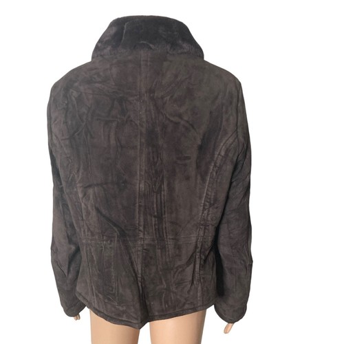 Vintage 90s Sonoma Suede Jacket Womens XL Brown Full Zip Faux Fur Collar - Picture 13 of 14