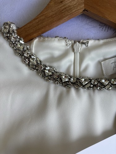 Vestido de novia Jenny Peckham marfil satinado cristal adornado cuello talla 10 US6 nuevo - Imagen 6 de 10