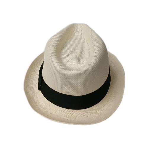 Italienischer elfenbeinfarbener Fedora Herrenhut 100 % Stroh schwarz Satinband/Futter mit Schleife - Bild 7 von 9