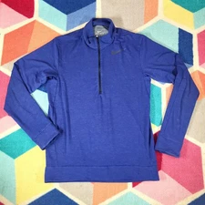 Nike Dri FIT Quarter Zip Pullover Blue Athletic Performance Shirt Mens L