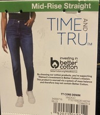 Time And Tru Women s Mid Rise Straight Leg Jeans Core Denim Sindigo Sz 10 Short
