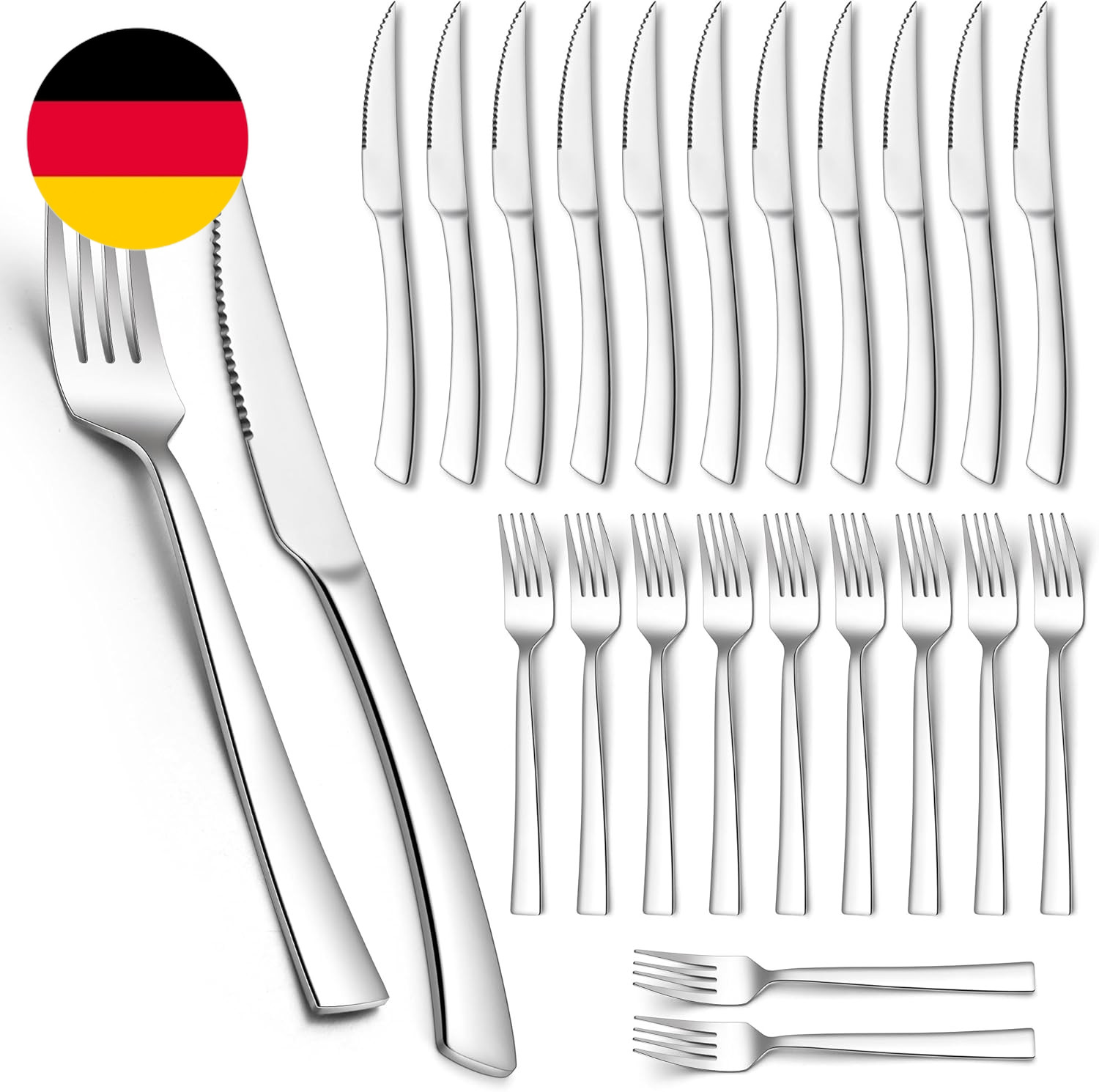 Homikit Steakbesteck Set, 24-Teilig Edelstahl Steakmesser Und Steakgabel, Steakb