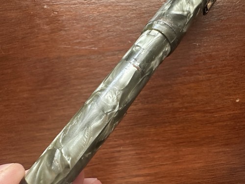 Vintage Wearever Deluxe Marbled Gray Green Fountain Pen Silver Palladium NIB - Picture 7 of 9