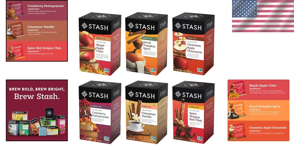 Muestreador de té de otoño: 6 sabores en 120 bolsas de té - Acogedora experiencia de otoño Foto 2 de 4