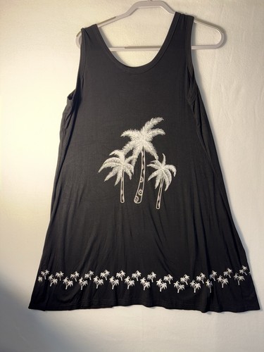 INDIA BOUTIQUE Black Tank Top With Palm Trees Woman’s One Size Fits All - Picture 2 of 8