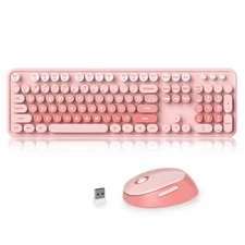 Pink Gradient Keyboard and Mouse Wireless Combo Full Size Typewriter Colorful