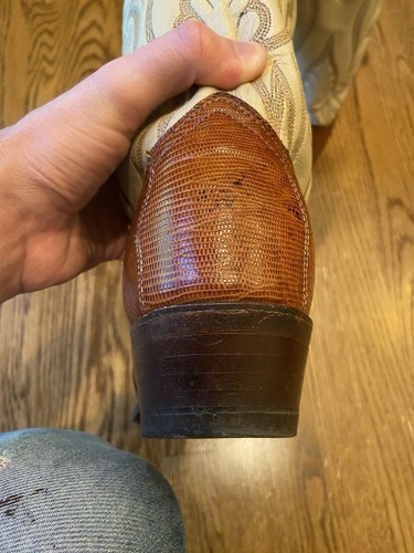 J Chisholm Teju Lizard Cowboy Boots 11 EE Exotic Orange Almond Toe Western USA - Picture 6 of 12