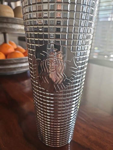 Starbucks Tumbler Holiday Silver Grid Disco 24oz with Straw. - Picture 7 of 8