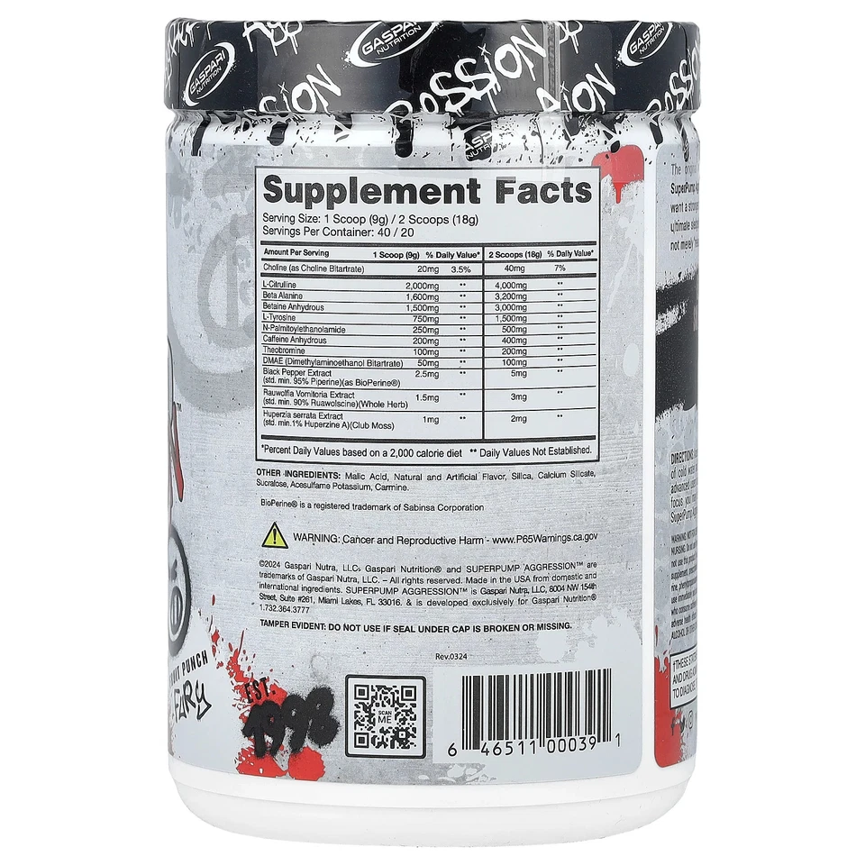 SuperPump Aggression™ Pre-Entrenamiento, Fruit Punch Fury, 360 g Foto 2 de 2