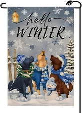 Dogs Hello Winter Garden Flag 12X18 Inch Vertical Double Sided Christmas Small F