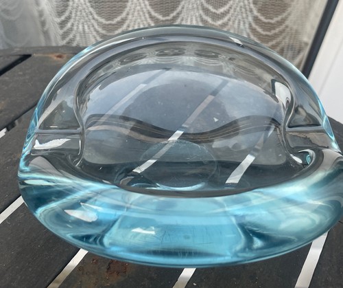 HOLMEGAARD Per Lutken Danish Scandinavian Blue Art Glass Ashtray Signed PL 1960 - Picture 4 of 10