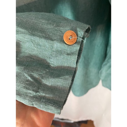 FLAX Men's 100% Linen Shirt Medium Green Long Sleeve Button Front Casual EUC - Picture 6 of 7