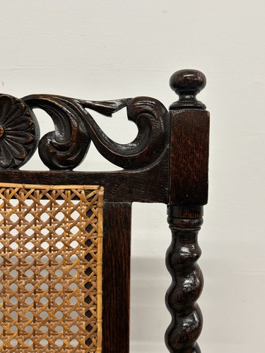 Set of 4 Jacobean Revival Barley Twist Dining Chairs – Dark Wood with Cane Backs - Picture 10 of 19